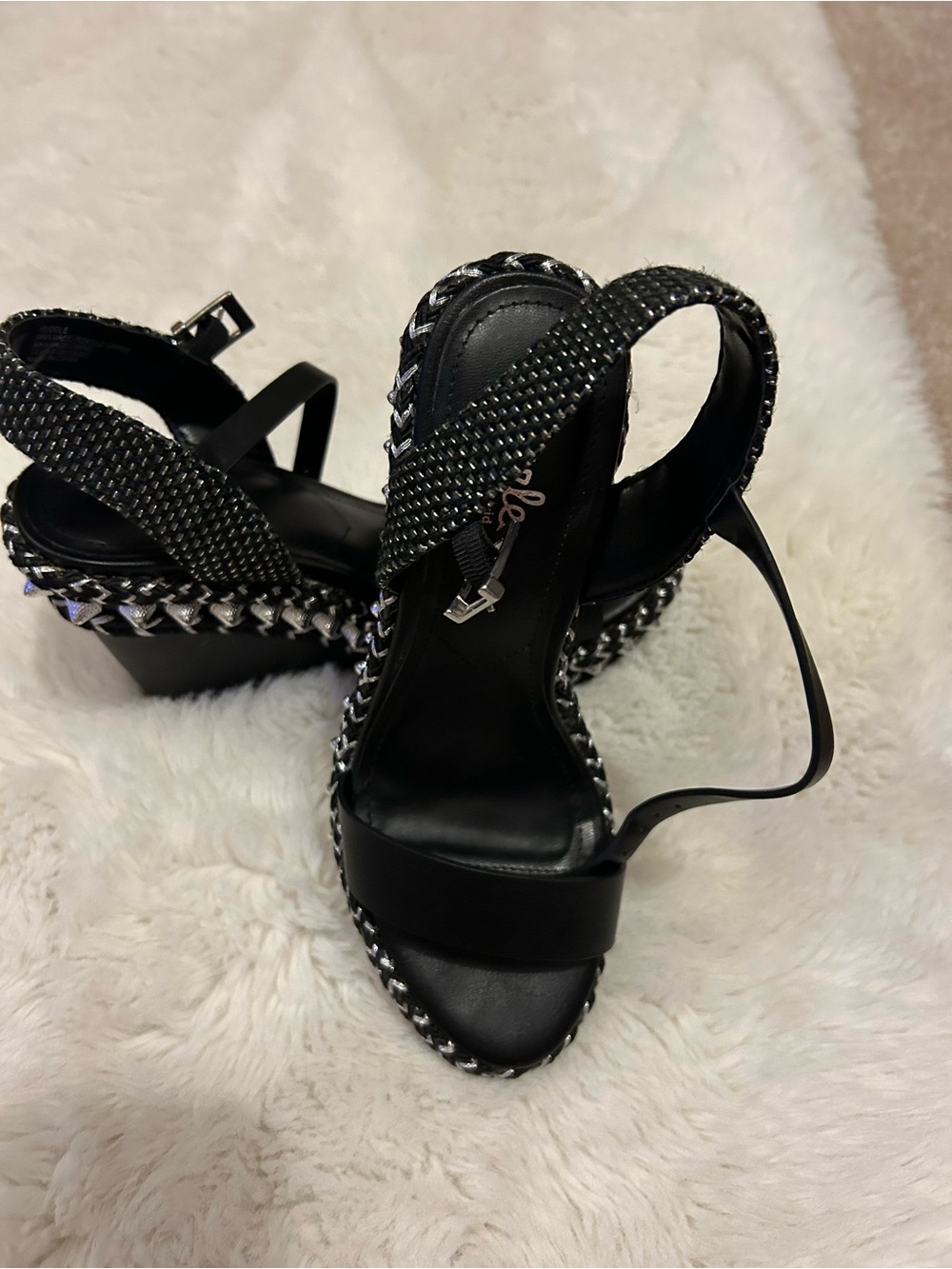 Charles By Charles David Black Wedge Sandals with Silver Accents - Picture 4 of 6